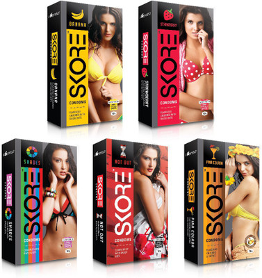 Skore Dotted ( Banana, Not out, Pinacolada, Shades, Strawberry ) Condom(Set of 5, 50S)