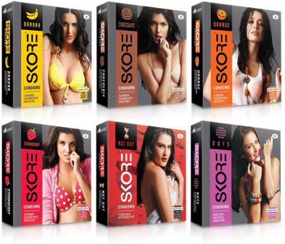 Skore Dotted ( Banana, Chocolate, Dots, Not out, Orange, Strawberry ) Condom(Set of 6, 18S)