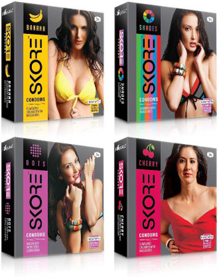 

Skore Dotted ( Banana, Cherry, Dots, Shades ) Condom(Set of 4, 12S)