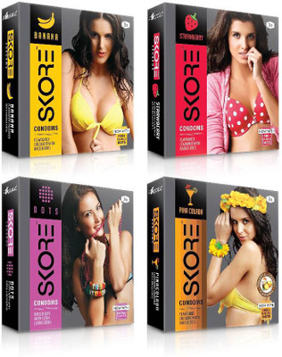 Skore Dotted ( Banana, Dots, Pinacolada, Strawberry ) Condom(Set of 4, 12S)