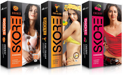 Skore Dotted ( Cherry, Orange, Pinacolada ) Condom(Set of 3, 30S)
