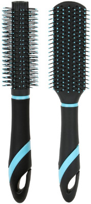 

Tiamo Hair Brush black Combo Set of Flat and Round brushes for daily use and Grooming …