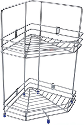 Nightstar 2 Layer Diamond Corner Rack Stand Containers Kitchen Rack(Steel) Nightstar 2 Layer Diamond Corner Rack Stand Containers Kitchen Rack(Steel)