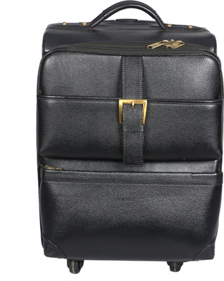 OBANI Genuine Leather Trolley bag Small Travel Bag - Medium(Black)