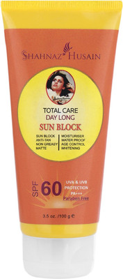 

Shahnaz Husain Total Care Day Long Sun Block Moisturiser - SPF 60 PA+++(100 g)