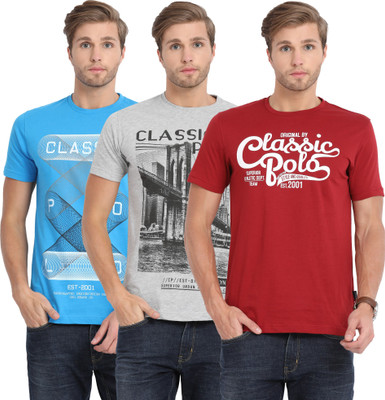 Classic Polo Printed Men Round Neck Multicolor T-Shirt(Pack of 3) Flipkart