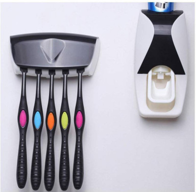 

Simxen Hands Free Automatic Toothpaste Dispenser With Wall Mounted Toothbrush Holder Plastic Toothbrush Holder(Black, White, Wall Mount)