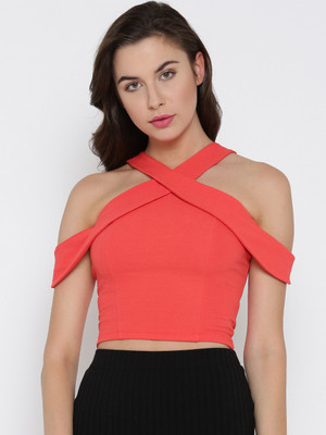 VENI VIDI VICI Party Cold Shoulder Solid Women Red Top