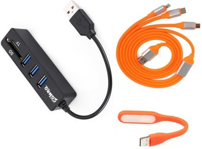

durReey Set of Multi connectivity USB Hub, 3 IN 1 lightning 8 Pin + ANDROID+ CType with Mini Flexible USB LED Light Lamp for Laptop Computer Keyboard Reading Notebook 3C10Y USB Hub, USB Cable, Led Light(Orange, Black)