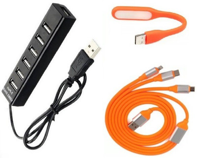 

durReey Set of Multi connectivity USB Hub, 3 IN 1 lightning 8 Pin + ANDROID+ CType with Mini Flexible USB LED Light Lamp for Laptop Computer Keyboard Reading Notebook 3C7Y USB Hub, USB Cable, Led Light(Orange, Black)