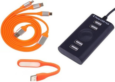 

durReey Set of Multi connectivity USB Hub, 3 IN 1 lightning 8 Pin + ANDROID+ CType with Mini Flexible USB LED Light Lamp for Laptop Computer Keyboard Reading Notebook 3C8Y USB Hub, USB Cable, Led Light(Orange, Black)