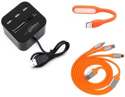 

durReey Set of Multi connectivity USB Hub, 3 IN 1 lightning 8 Pin + ANDROID+ CType with Mini Flexible USB LED Light Lamp for Laptop Computer Keyboard Reading Notebook 3C3Y USB Hub, USB Cable, Led Light(Orange, Black)
