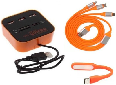 

durReey Set of Multi connectivity USB Hub, 3 IN 1 lightning 8 Pin + ANDROID+ CType with Mini Flexible USB LED Light Lamp for Laptop Computer Keyboard Reading Notebook 3C6Y USB Hub, USB Cable, Led Light(Orange)