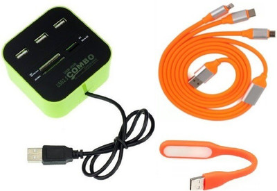 

durReey Set of Multi connectivity USB Hub, 3 IN 1 lightning 8 Pin + ANDROID+ CType with Mini Flexible USB LED Light Lamp for Laptop Computer Keyboard Reading Notebook 3C5Y USB Hub, USB Cable, Led Light(Orange, Green)