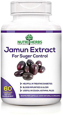 

Nutriherbs Jamun Extract 800 mg - 60 capsules - 100% Natural & Organic (Pack of 1)(60 No)