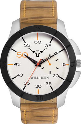 

WILL HORN WH-7015 Awesome White Dial and Croco Strap Watch - For Men