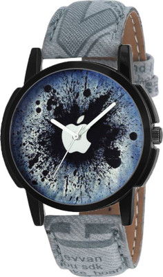 

Skmi Grey Leather Strap I-Phone Symbol Print Dial For Men Watch - For Boys
