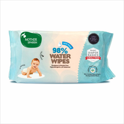 

Mother Sparsh Baby Water Wipes (80 Wipes), Pack of 1 - 98% Water, Skin Friendly, Natural Fabric, Biodegradable Wipes