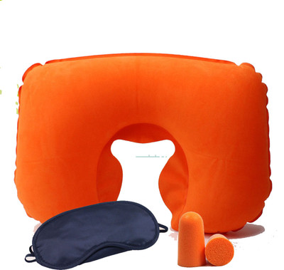 

JAMBOREE 3 In 1 Orange Air Travel Kit Combo Of Pillow,Ear Buds & Eye Mask,Travel Eye Shade Mask, Ear Plugs,Suitable for Train Bus Fligh Car Neck Pillow & Eye Shade(Orange)