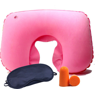 

JAMBOREE 3 In 1 Pink Air Travel Kit Combo Of Pillow,Ear Buds & Eye Mask,Travel Eye Shade Mask, Ear Plugs,Suitable for Train Bus Fligh Car Neck Pillow & Eye Shade(Pink)