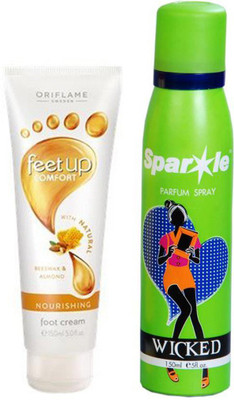 

Oriflame Sweden Feet Up Comfort Daily nourishing foot cream 150 ml (32371) one sparkle perfume spray 150 ml(Set of 2)