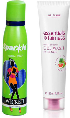 

Oriflame Sweden Essentials Fairness Multi-Benefit Gel Wash 125ml (32699) With one sparkle perfume spray 150 ml(Set of 2)