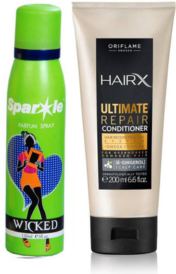 

Oriflame Sweden HairX Ultimate Repair Conditioner 200ml (32999) With one sparkle perfume spray 150 ml(Set of 2)