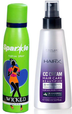 

Oriflame Sweden HairX CC Cream Hair Care Beautifier 150ml (32142) With one sparkle perfume spray 150 ml(Set of 2)