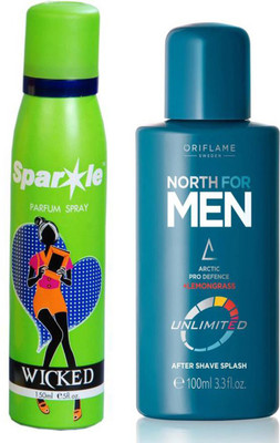 

Oriflame Sweden North for Men Aftershave Splash 100ml ( 33162 ) With one sparkle perfume spray 150 ml(Set of 2)