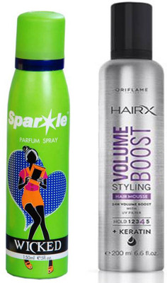 

Oriflame Sweden HairX Volume Boost Styling Hair Mousse 200ml (30550) With one sparkle perfume spray 150 ml(Set of 2)