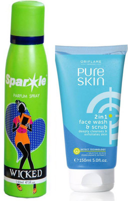 

Oriflame Sweden Pure Skin Face Scrub 150ml (32647) With one sparkle perfume spray 150 ml(Set of 2)