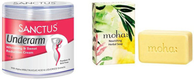 

SANCTUS Underarm Whitening & Sweat Reduction Cream & MOHA Herbal Soap Combo (100gm + 100gm)(Set of 2)