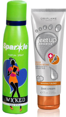 

Oriflame Sweden Feet Up Advance Deep Exfoliating Foot Cream 75ml ( 33033 ) With one sparkle perfume spray 150 ml(Set of 2)