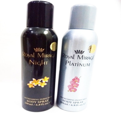 Royal Mirage NIGHT AND PLATINUM Perfume Body Spray - For Men & Women(400 ml, Pack of 2) Flipkart