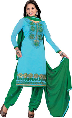 

BanoRani Chanderi Embroidered Dress/Top Material(Un-stitched), Blue