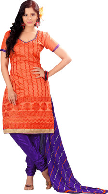 

BanoRani Chanderi Embroidered Dress/Top Material(Un-stitched), Orange