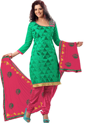 

The Four Hundred Chanderi Geometric Print Semi-stitched Salwar Suit Dupatta Material, Green