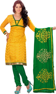 

BanoRani Chanderi Embroidered Dress/Top Material(Un-stitched), Yellow