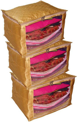 

Addyz Satin Saree Cover Pack of 3 Pieces Extra Large Jumbo 12 inch Quilted Saree Salwar Suit Kamiz Garment Cover(Gold)