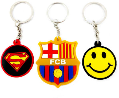 ShopTop Combo Non-Metallic pack of 3 keychain ( Superman, Barcelona F.C, Smiley) Key Chain