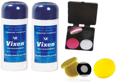 

Vixen Combo of Five, Two 'Tournament' carrom Powder , One Carrom Striker ,Two Carrom Striker and One Box 'Carrom Men 444' Coins- Board Game