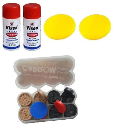 

Vixen Combo of Five- Two 'Five Star' carrom Powder , Two Carrom Striker and One Box 'Carrom Men 777' Coins- Board Game