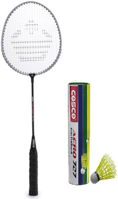 

Cosco Combo of Two - One 'Cb 150 E' Badminton Racket (Full Cover) and one Box of 'Aero 727' Nylon shuttle cock (Pack of 6) (Color on availability)- Badminton Kit