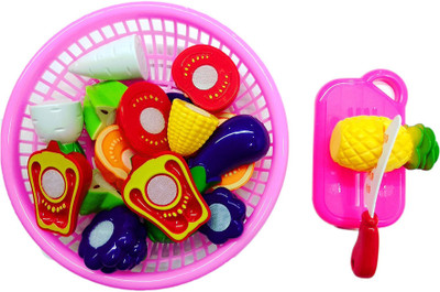 

TALKING GANESHA Realistic Sliceable Fruits & Vegetables Cutting Play Kitchen Set Toy with Cutting Board, Basket, Knife & Various types of Fruits, Vegetables for Kids, Multi Color