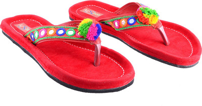

AirSoon Women Red Color Ethnic Trendy Pom-Pom V-Shap Flats