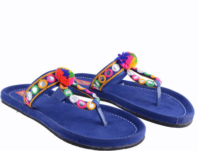 

AirSoon Women Blue Color Ethnic Trendy Pom-Pom Suede Flats