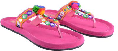 

AirSoon Women Pink Color Ethnic Trendy Pom-Pom Suede Flats