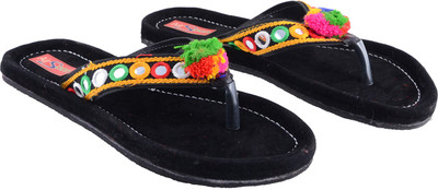 

AirSoon Women Black Color Ethnic Trendy Pom-Pom V-Shap Flats