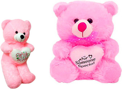 

ATTRACTIVE 2 FEET SOFT SITTING HEART TEDDY BEAR WITH 1 FEET STANDING TEDDY BEAR - 55 cm(Pink)