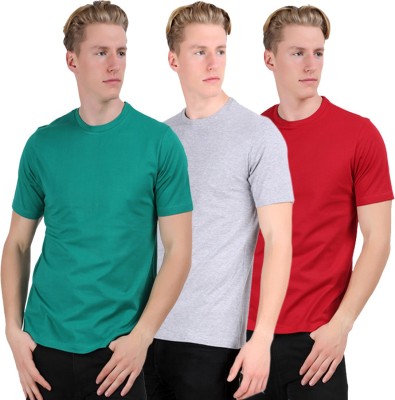 CHECKERSBAY Solid Men Round Neck Red, Green, Grey T-Shirt